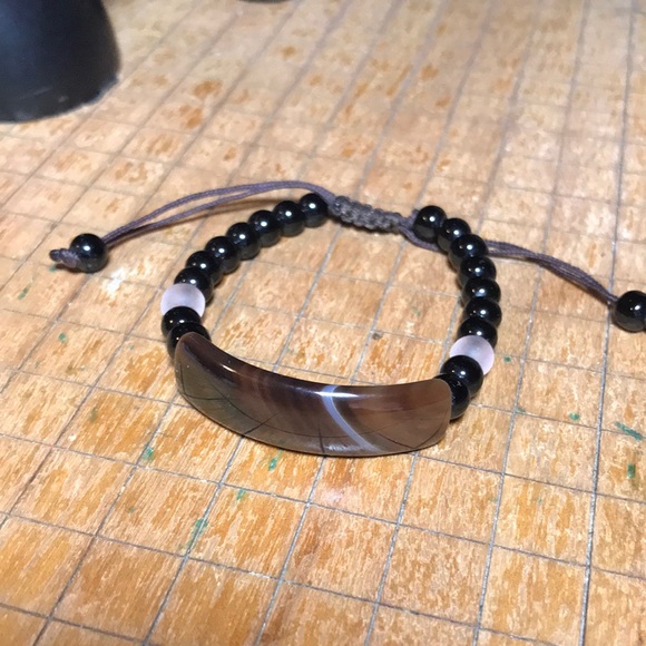 Banded Agate Panel Black Bead Woven Black Cord Bracelet 6 to 9”L Adjustable EVC - Picture 5 of 7